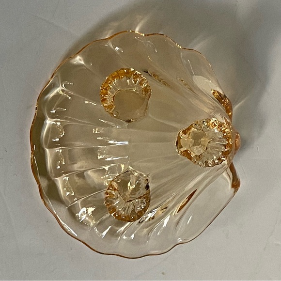 Vintage Shell Glass Trinket Dish Footed Peach Small Beach Ocean 3” EUC Jewelry - Picture 13 of 16